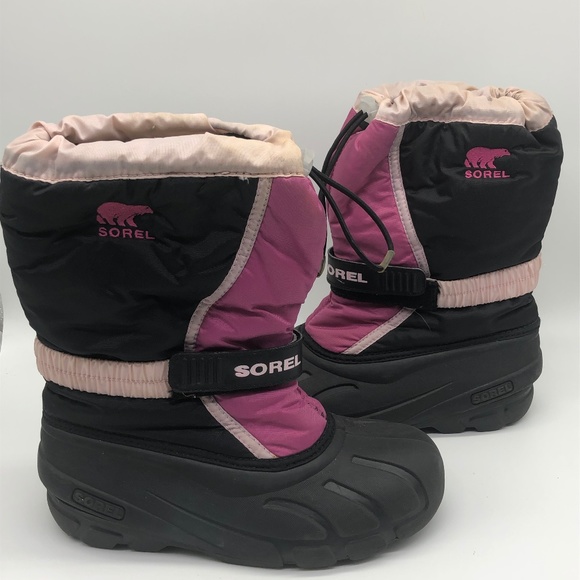 Sorel Flurry Girl's Size 6 Hi Top Black Pink Outdoor Snow Boots - Picture 1 of 5